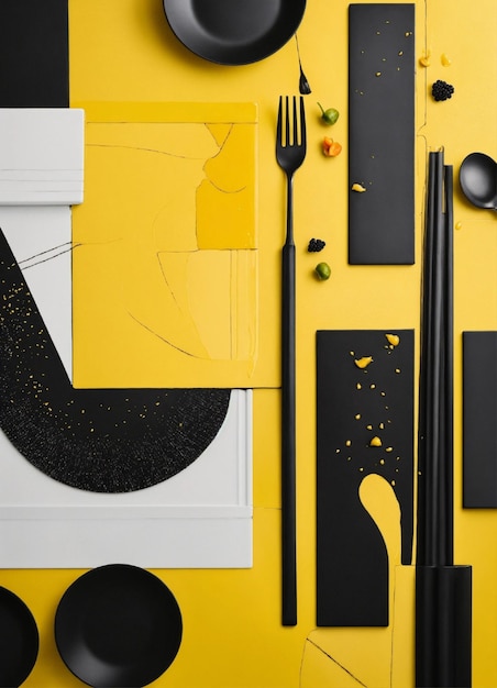 hacer una imagen abstracta con un tema culinario en blanco negro y amarillo