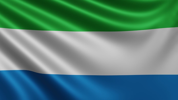 Hacer que la bandera de Sierra Leona ondee en el primer plano del viento la bandera nacional Sierra Leona ondea 4k