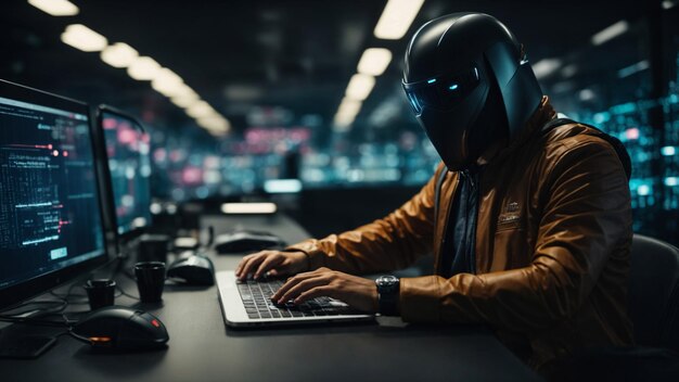 Hacker anônimo cercado por uma rede de dados brilhantes Segurança cibernética Crime cibernético Ataque cibernético