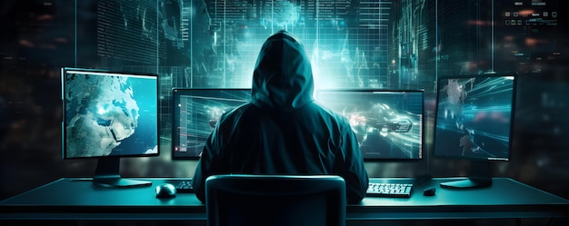 Hacker anônimo Conceito de ataque cibernético de cibercrime da dark web, etc., imagem gerada por IA
