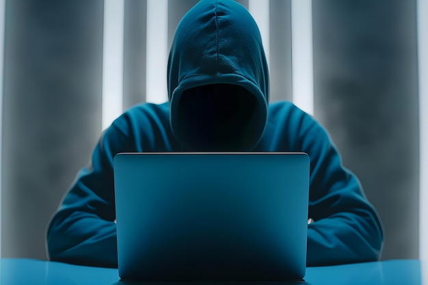 Hacker anônimo digitando computador portátil Cybercrime ciberataque conceito de web escura