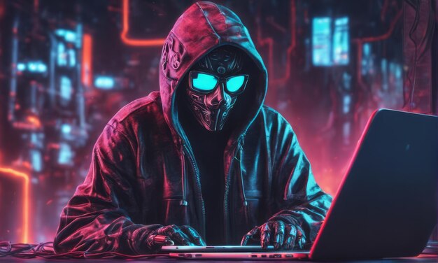 hacker cibernético com um laptop à noite hacker cibernético com um laptop à noite hacker de computador com um