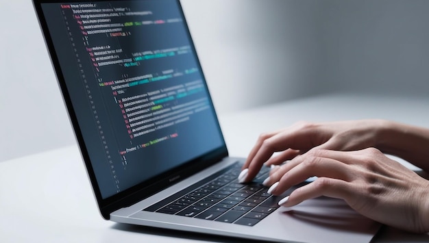 Hacker-Code im Laptop Cybersicherheit Privatsphäre oder Hack-Bedrohung Coder oder Programmierer schreiben Virus-Software