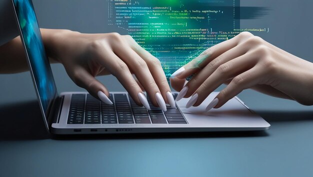 Hacker-Code im Laptop Cybersicherheit Privatsphäre oder Hack-Bedrohung Coder oder Programmierer schreiben Virus-Software