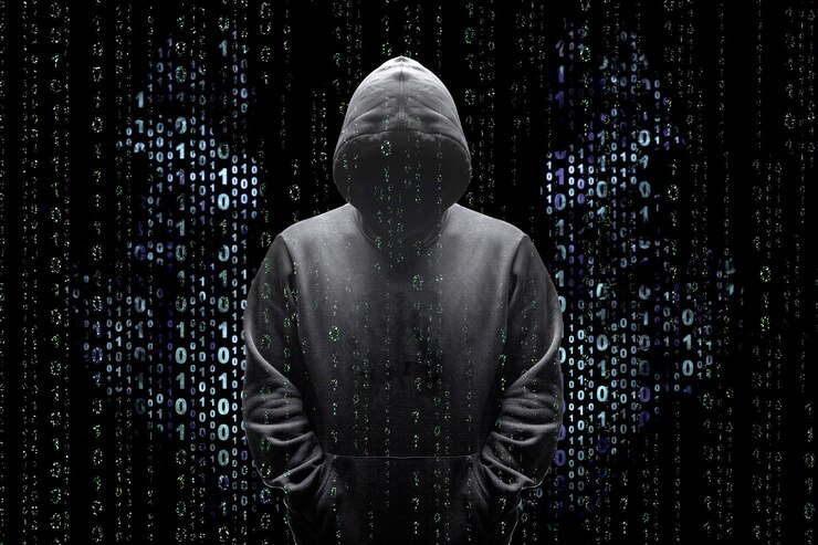 Foto hacker y código binario
