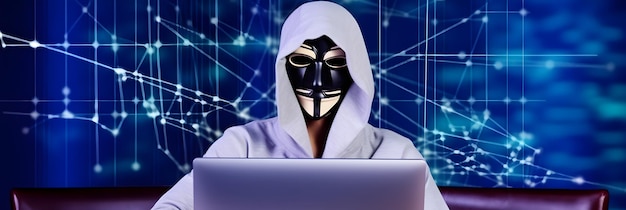 Foto hacker com capuz conceito de imagem gerada por ia de ataque cibernético de cibercrime na dark web