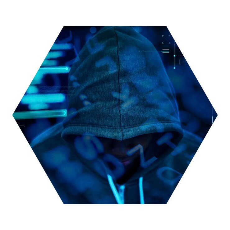 Foto hacker com capuz png adesivo hexagonal fundo transparente