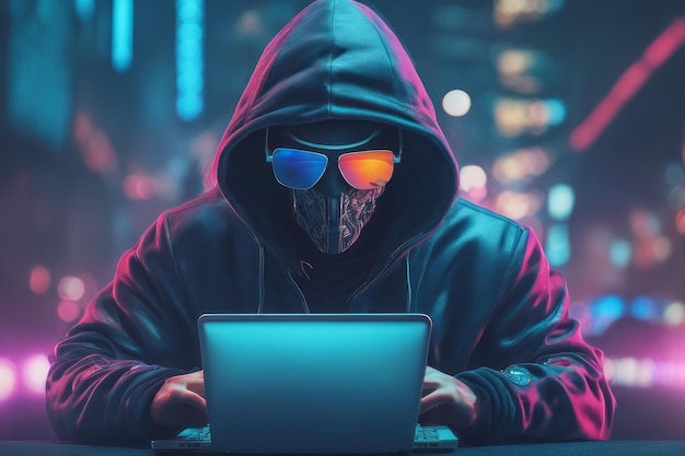 hacker com capuz usando computador com ataque cibernéticohacker com capuz usando computador com ataque cibernético
