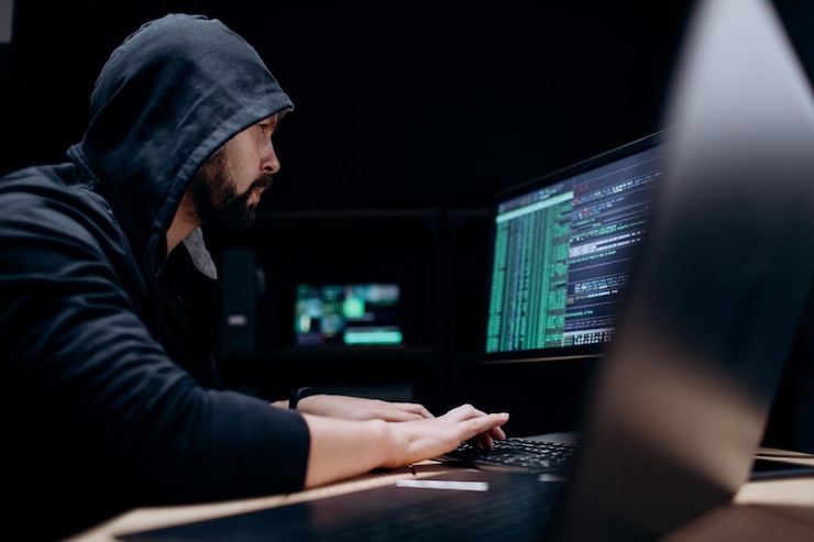 Foto hacker cometiendo delitos cibernéticos
