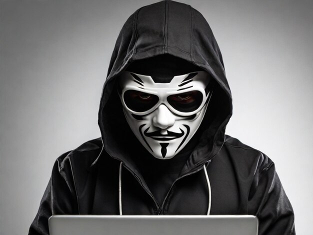 Hacker de computadoras con máscara Hacker negro