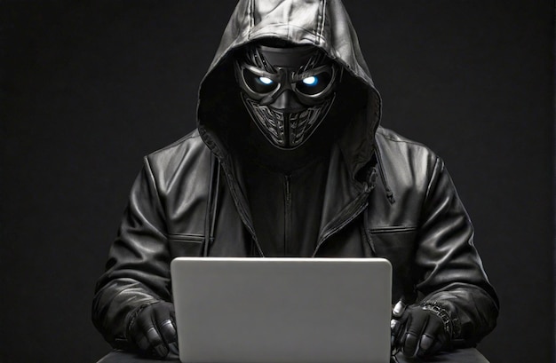 Hacker de computadoras con máscara Hacker negro