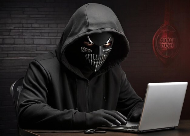 Hacker de computadoras con máscara Hacker negro