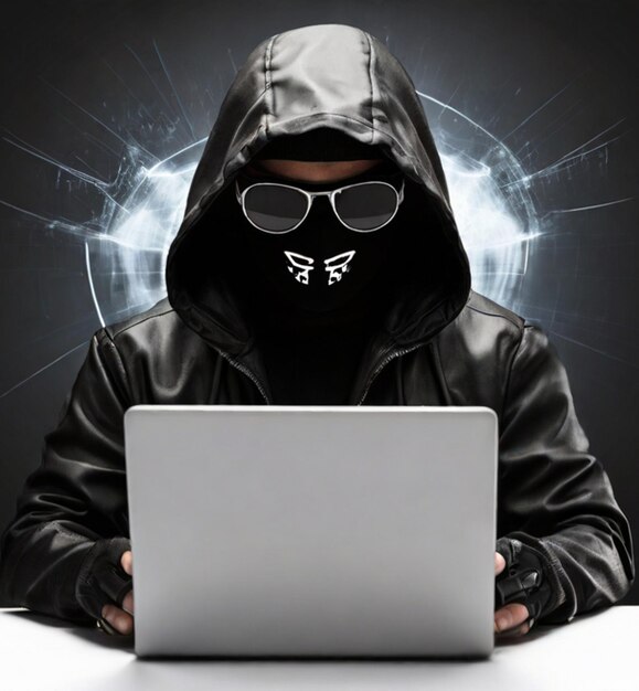 Hacker de computadoras con máscara Hacker negro