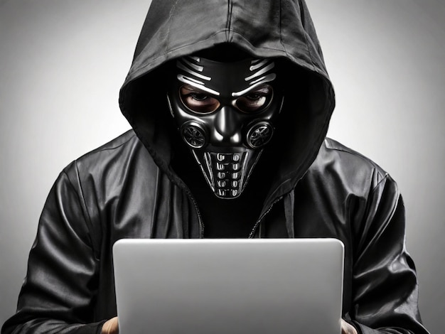 Hacker de computadoras con máscara Hacker negro