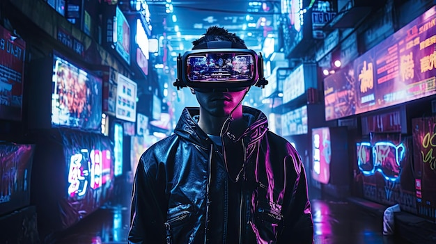 Hacker cyberpunk imerso em realidade virtual