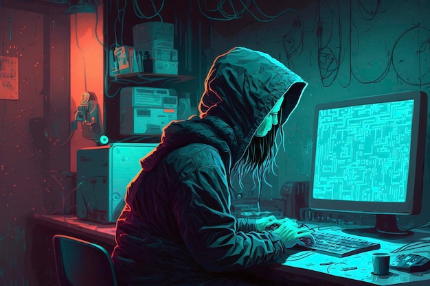 hacker cyberpunk sala de informática ciberdelincuencia código