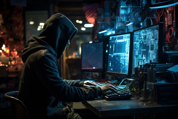 Hacker Cyberpunk en el trabajo IA generativa