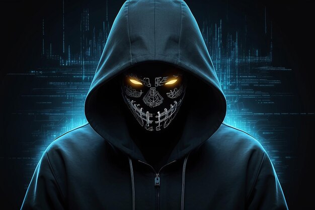 Hacker de computador com capuz obscureceu o rosto escuro Conceito de Hacker Ataque de vírus Infectado Software Dark Web e Segurança Cibernética