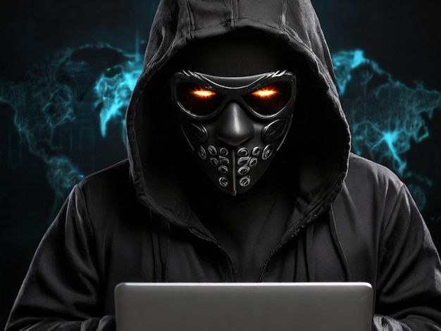 Hacker de Computadores com Máscara Hacker Negro