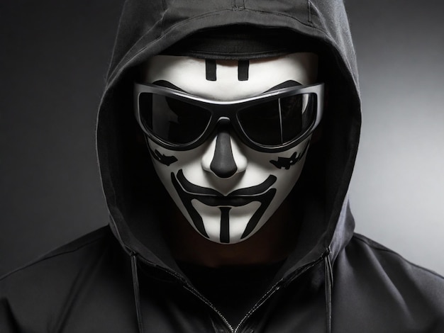 Foto hacker de computadores com máscara hacker negro