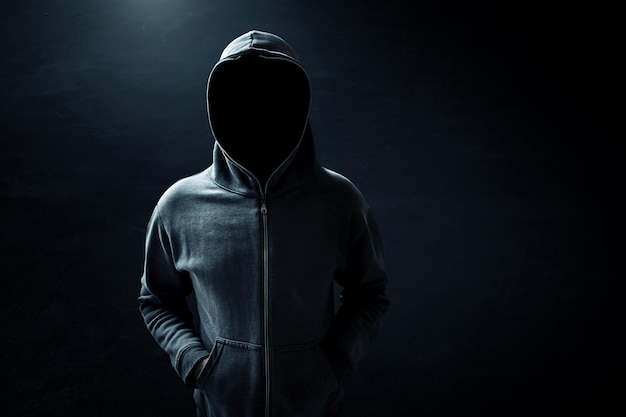 Hacker de pé sozinho em uma sala escura