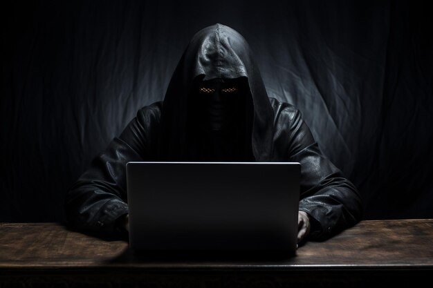 Foto hacker, der auf einem laptop arbeitet