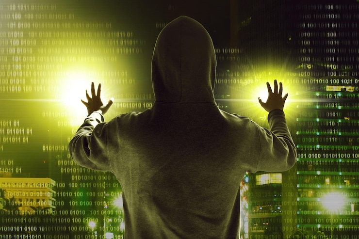 Foto el hacker está robando datos.
