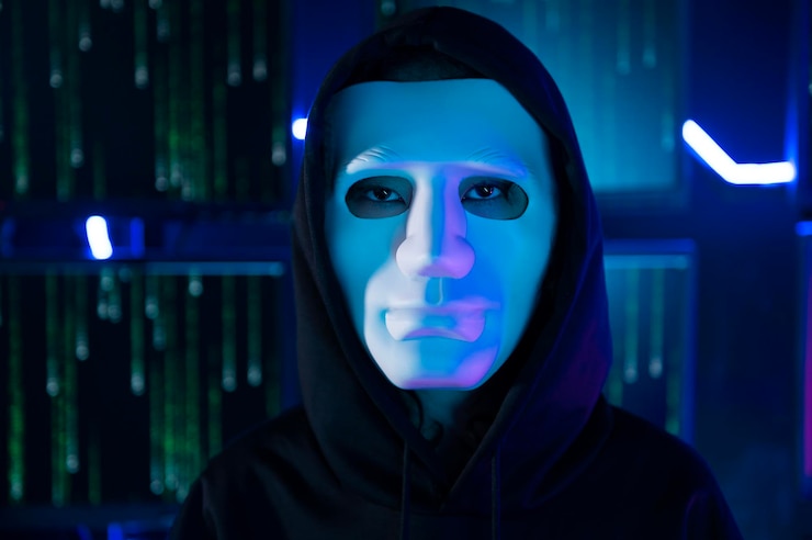 Foto un hacker está usando una computadora portátil para robar datos en la noche