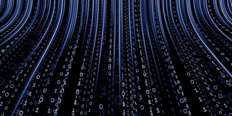 Foto hacker de fondo de código binario, piratería informática de datos binarios tecnología de binario digital