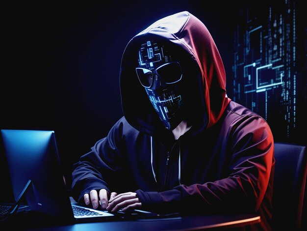 Hacker en el fondo de la sala de servidores