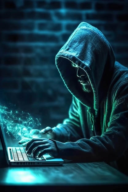 Hacker en una habitación oscura con una máscara en la cara