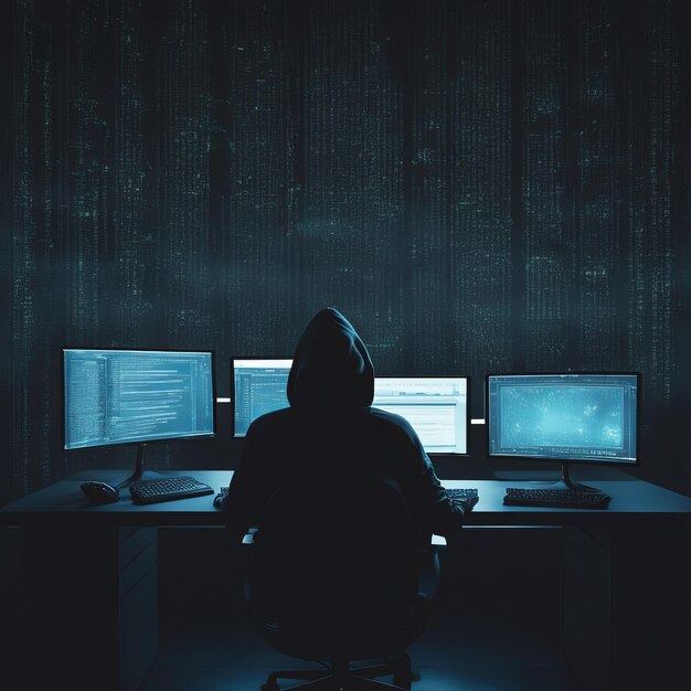 hacker en un hacker en un hacker usando una computadora