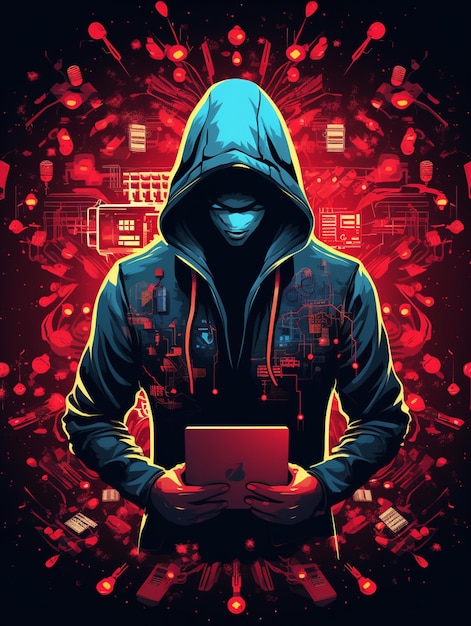 hacker ilustración ciber seguridad ataque tecnología tecnología negocio piratería virus miedo defensa