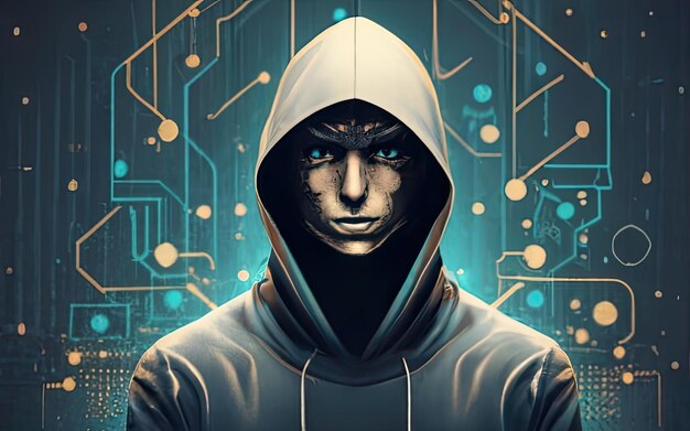 Hacker in Hoodie im dunklen Hintergrund mit generativer KI