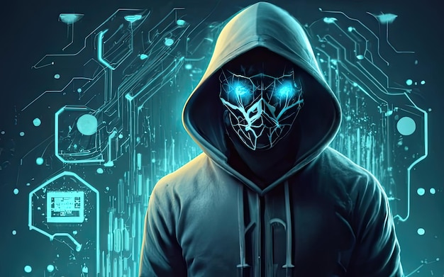 Hacker in Hoodie im dunklen Hintergrund mit generativer KI