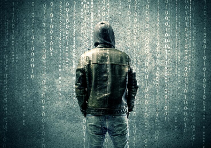 Foto un hacker de internet anónimo adulto con rostro invisible en el entorno urbano y códigos numéricos concepto de ilustración