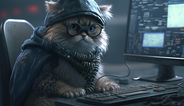 Hacker-Katze arbeitet Beruf Generative KI