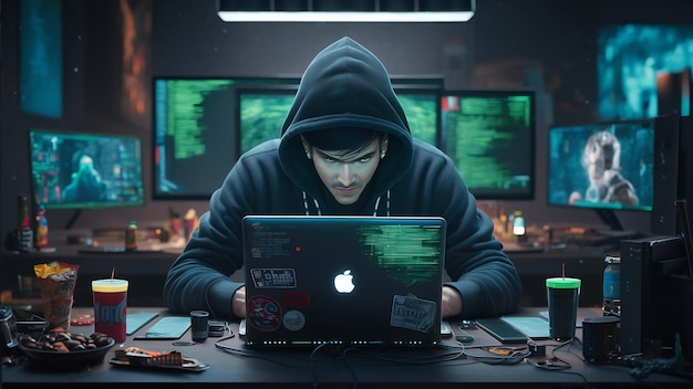 Hacker-Mann auf dem Laptop