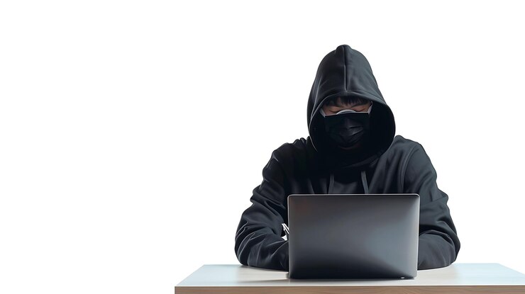 Foto hacker misterioso trabajando en una computadora portátil
