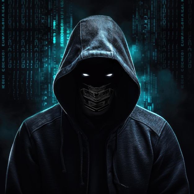 Hacker mit Laptop in einem dunklen Hoodie-Thema Generative ai