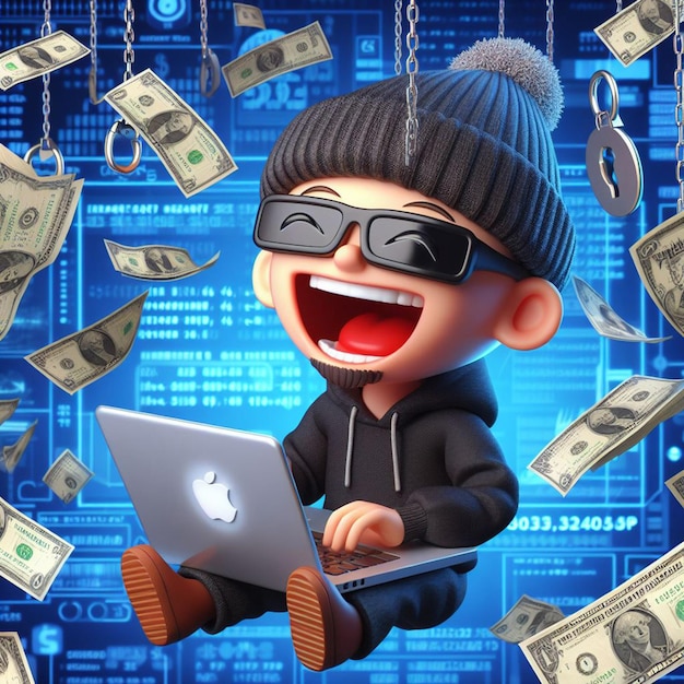 Hacker online em 3D a rir.