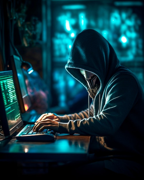 Hacker schrecklicher Datendieb Cyber-Sicherheitsverteidigung Datenschutz Virus Antivirus