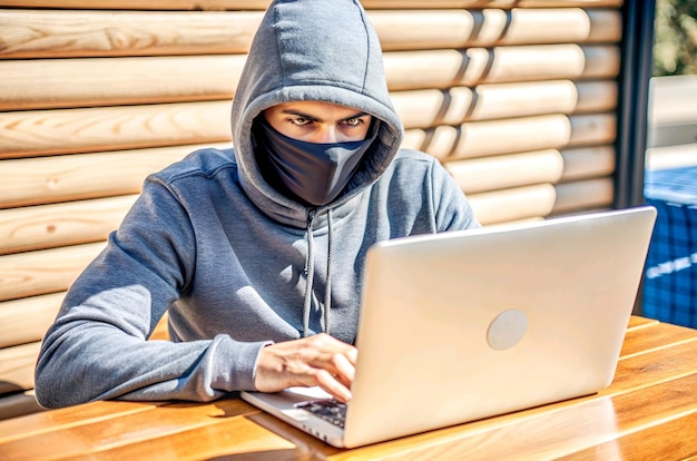 Hacker sentado en el concepto de seguridad cibernética y antispyware de la computadora