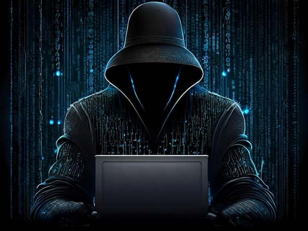 Hacker de sombrero negro en una entrada de Big Data de la red informática