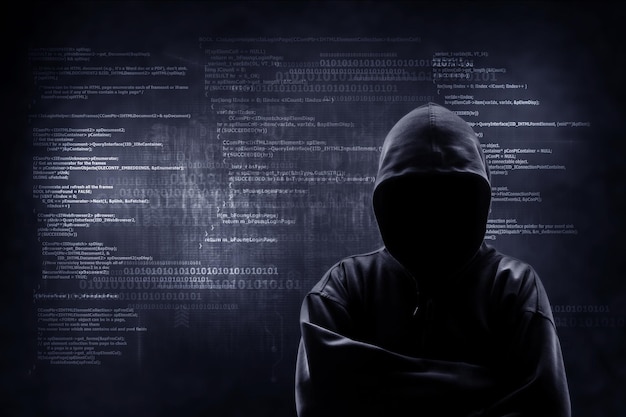 Hacker steht vor dem Bildschirm