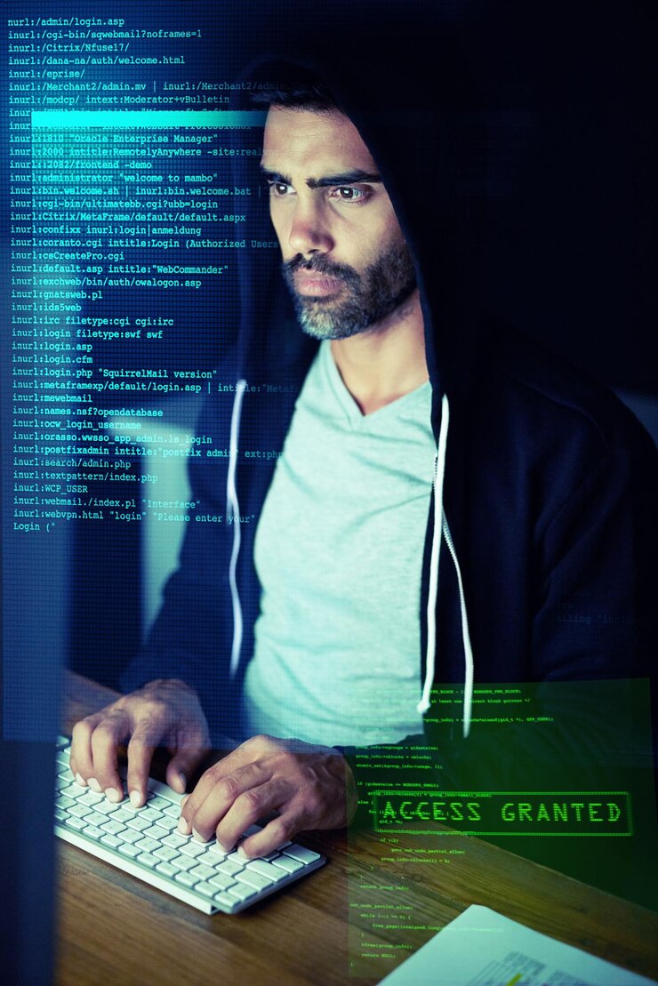Foto hacker superposición y hombre de noche en la computadora para programación codificación y tecnología de la información software de ciberseguridad y persona con acceso por contraseña a datos financieros fraude bancario y phishing