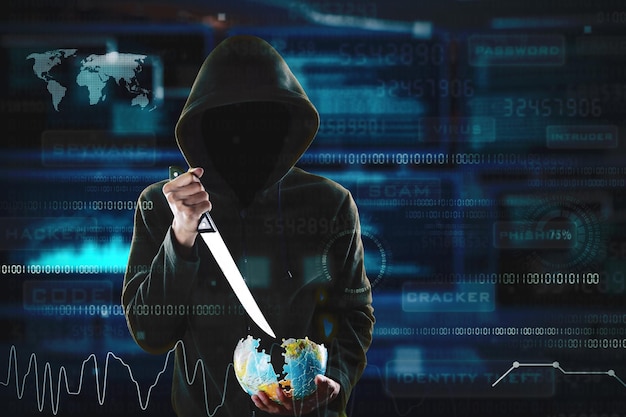 Hacker en tema oscuro con capucha