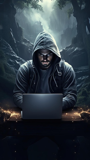 Hacker tippt auf Laptop anonymes Konzept Generative KI