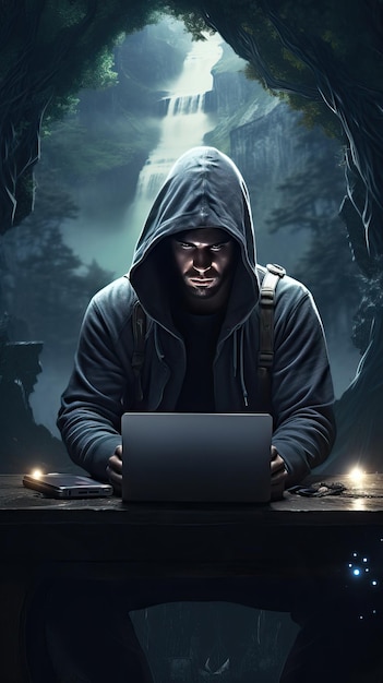 Hacker tippt auf Laptop anonymes Konzept Generative KI