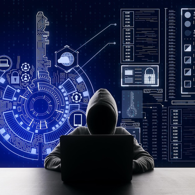 Hacker usando interfaz digital